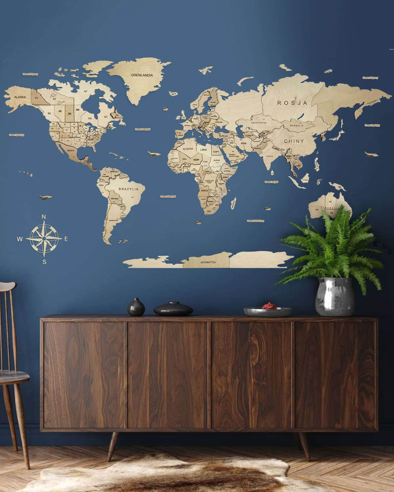 3D Wooden World Map Wall Art Natural 1-0