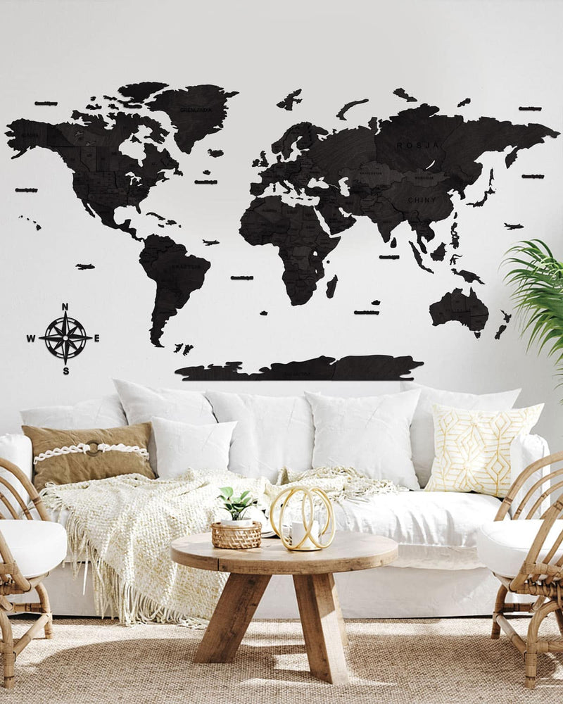 3D world Travel Map Wooden Wall Decor Heban-0