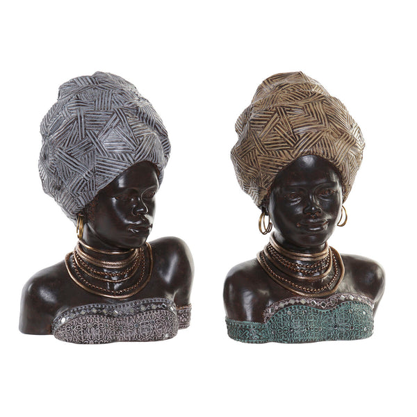 Decorative Figure DKD Home Decor 24 x 18 x 36 cm Silver Golden Colonial African Woman (2 Units)-0