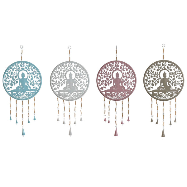 Hanging decoration Home ESPRIT Blue White Grey Pink Iron Tree Buddha Oriental 33 x 1 x 77 cm (4 Units)-0