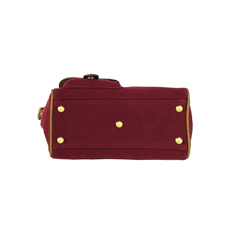 K0042XCB | Mini Handbag in Canvas/Genuine Leather Made in Italy. Removable shoulder strap. Attachments with metal snap hooks in Antique Brass - Bordeaux color - Dimensions: 24 x 20 x 12 cm-5