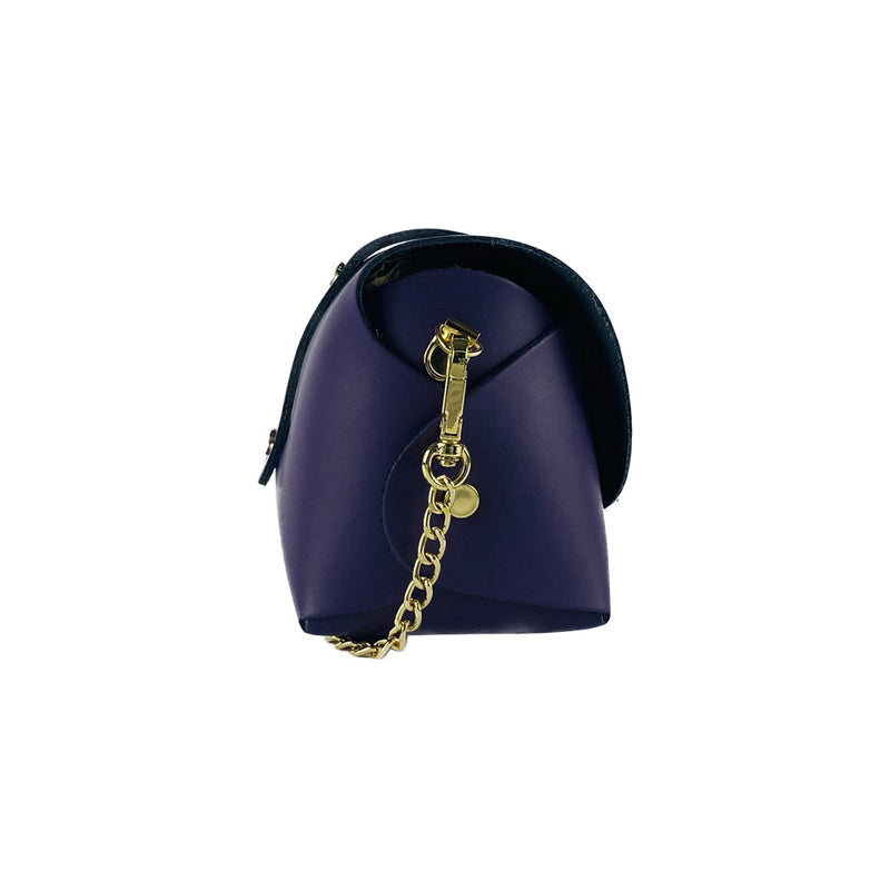 RB1001Y | Small bag in genuine leather Made in Italy with removable shoulder strap and shiny gold metal closure loop - Purple color - Dimensions: 16.5 x 11 x 8 cm-2