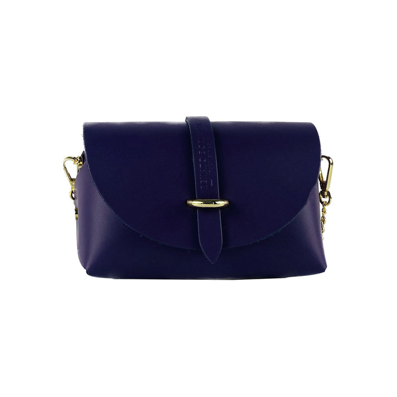 RB1001Y | Small bag in genuine leather Made in Italy with removable shoulder strap and shiny gold metal closure loop - Purple color - Dimensions: 16.5 x 11 x 8 cm-3