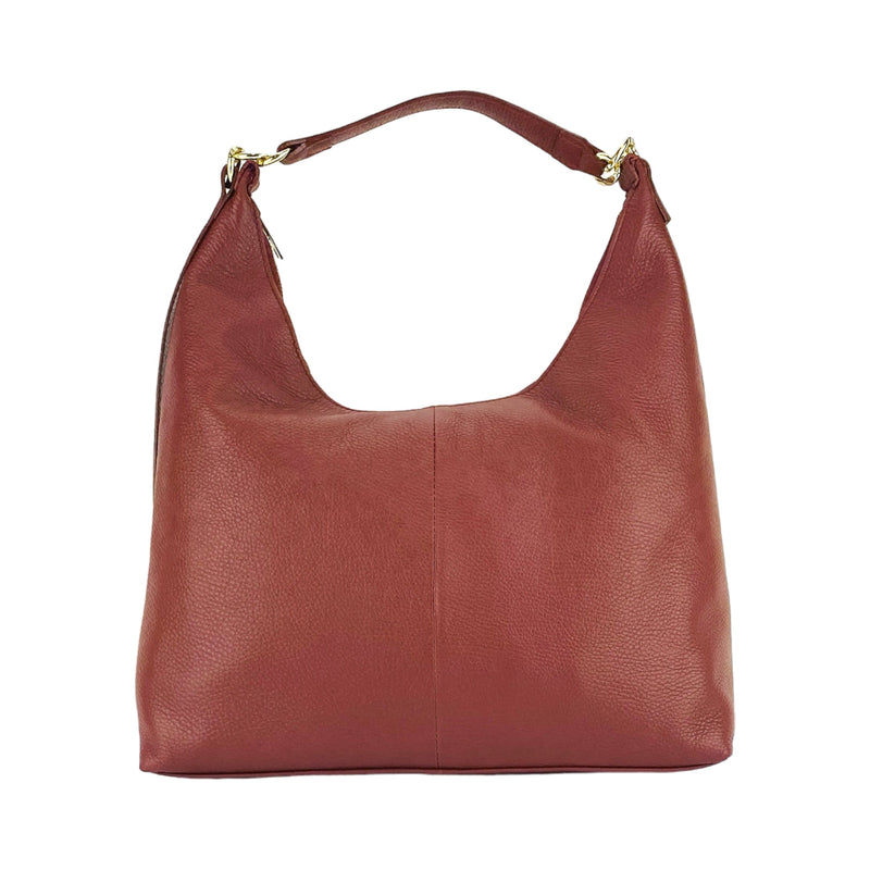 RB1017Q | Soft women's shoulder bag in genuine leather Made in Italy with removable shoulder strap. Attachments with shiny gold metal snap hooks - Ruby color - Dimensions: 36 x 40 x 13 cm-1