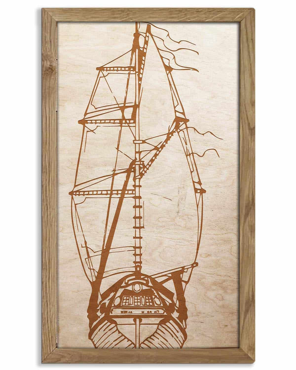 Wooden picture Boat, in an oak frame Birdywing™-0