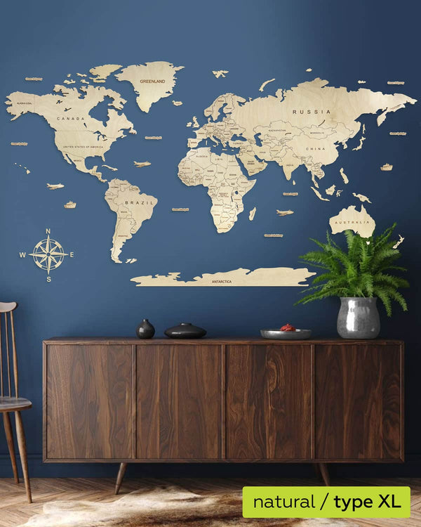 Country Wooden World Map Natural 1-0