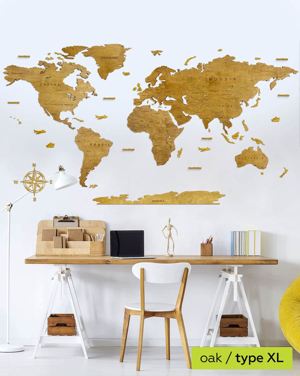 Country Wooden World Map Oak 4-0