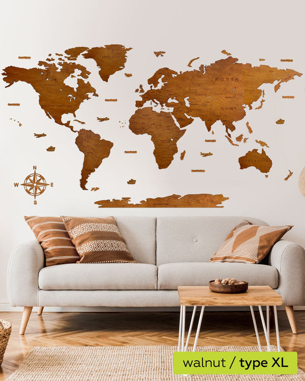 Country Wooden World Map Walnut 1-0