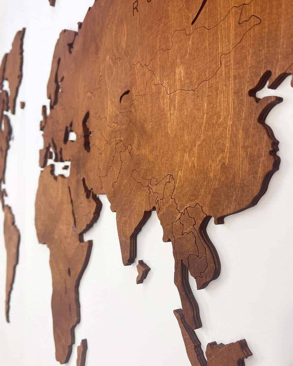 Empty World Map Home Wall Decor Walnut 1-1