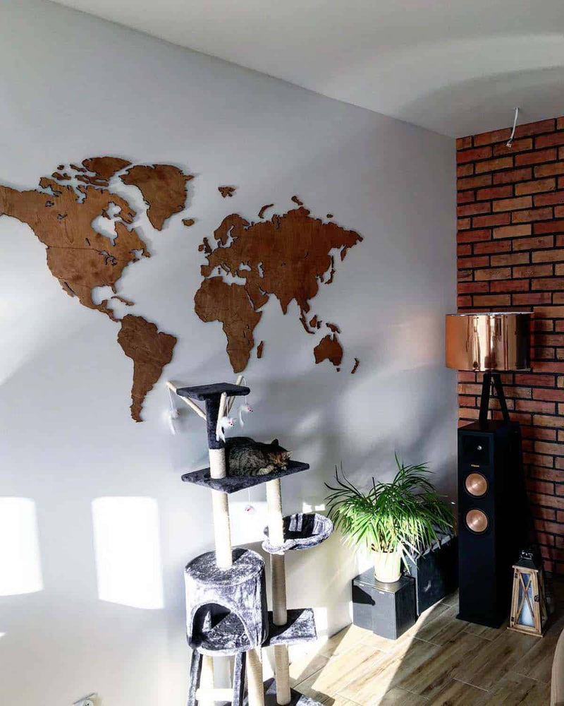 Empty World Map Home Wall Decor Walnut 2-3