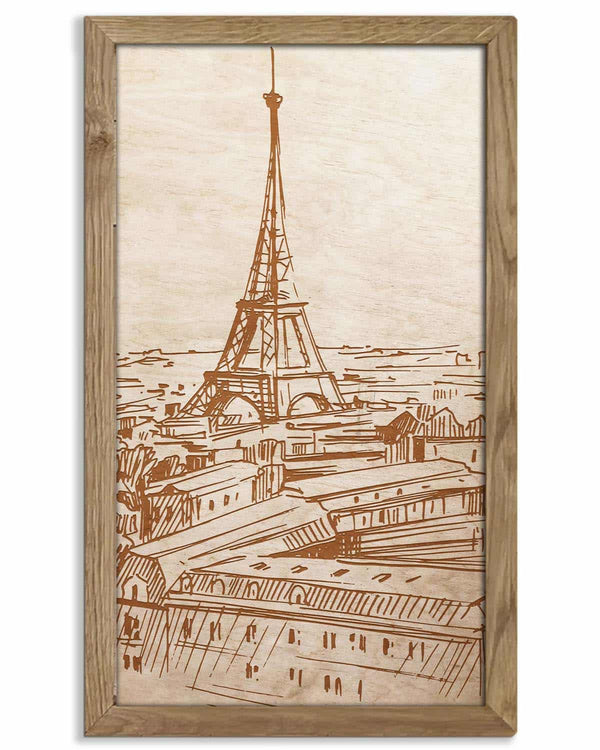 Wooden picture of Eiffel Tower, in an oak frame Birdywing™-0