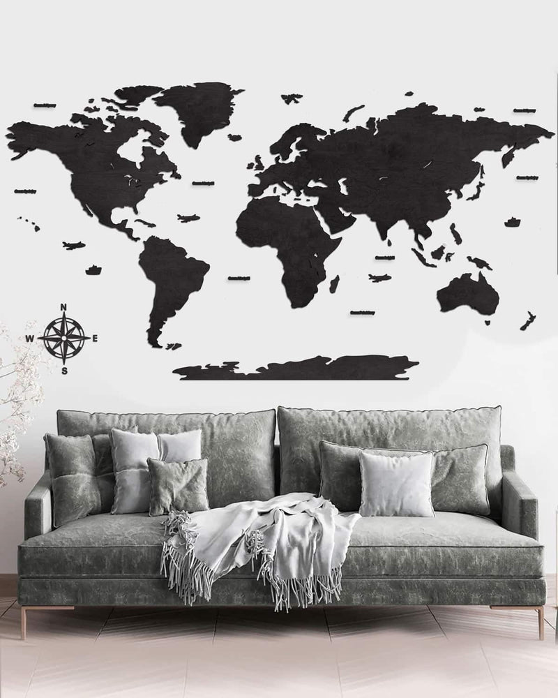 Blank Wooden World Map Wall Art Heban-0