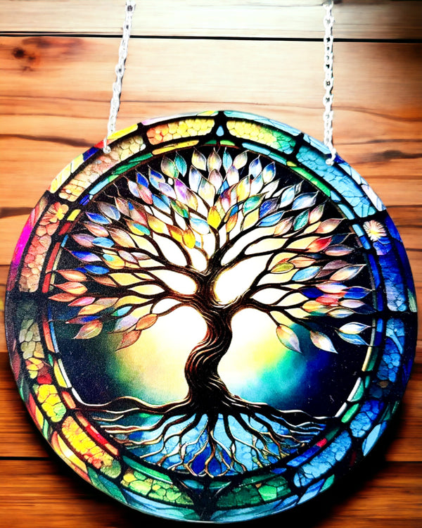 Prismatyczny Wisiorek Słoneczny 'Drzewo Życia' - Kolorowy Dekor Okno