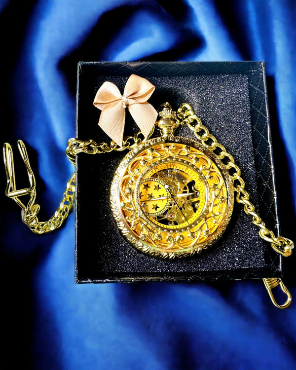 "Złoty Majestat" - Luksusowy Mechaniczny Zegarek Kieszonkowy z Przezroczystym Rdzeniem. Personalizacja grawerem