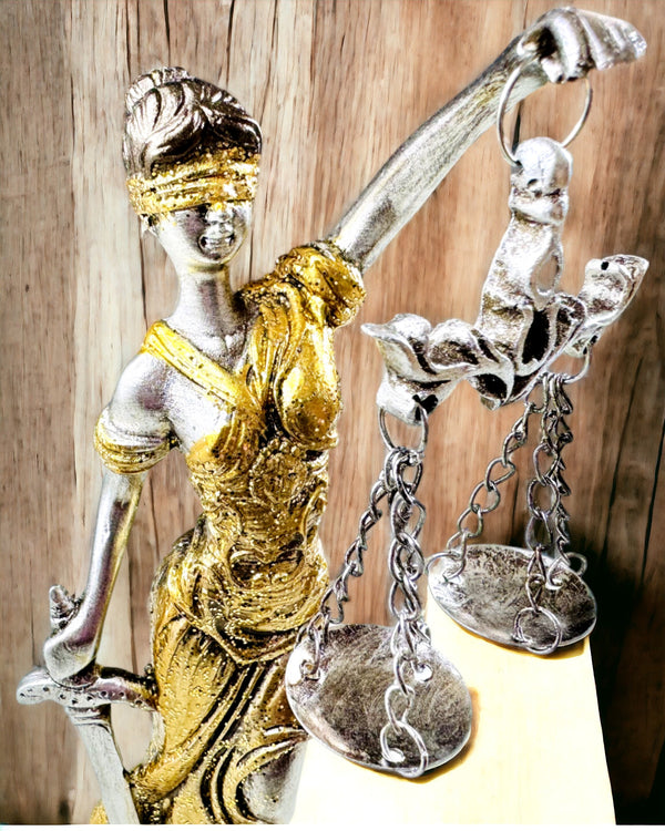 Statuetka Bogini Sprawiedliwości – Artystyczna Dekoracja na Półkę, Rzemiosło z Żywicy, personalizacja grawerem