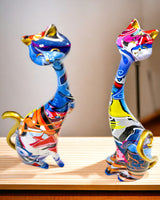 Figurki Kotów Abstrakcyjnych "ArtCats", Ręcznie Malowane, Żywica – 25 cm, 2 szt.