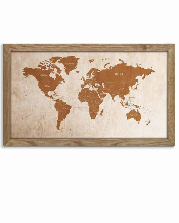 Wooden World Map in an oak frame Birdywing™-0