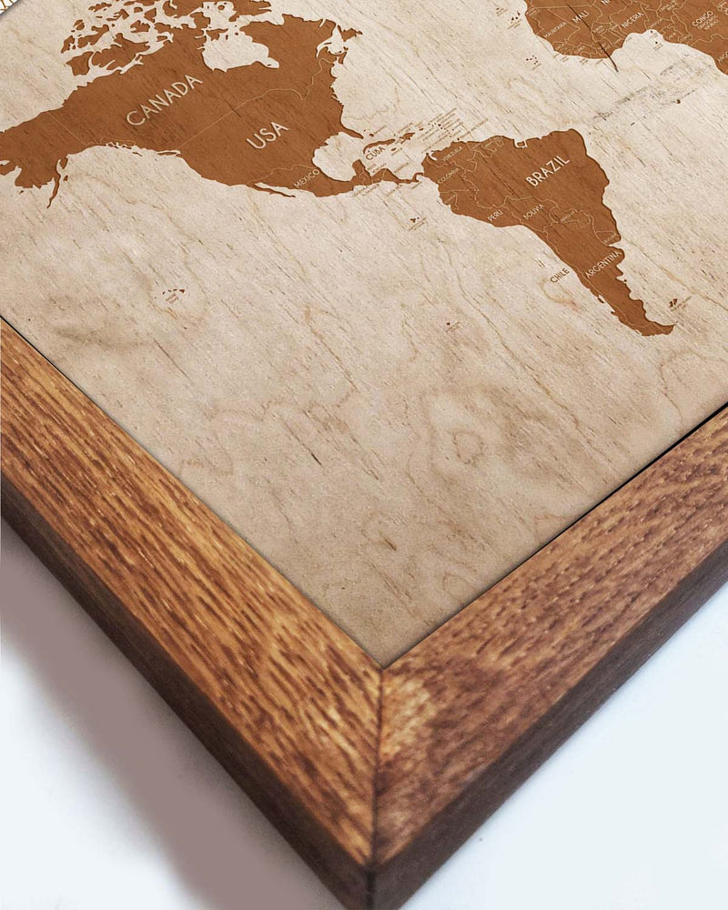 Wooden World Map in an oak frame Birdywing™-2