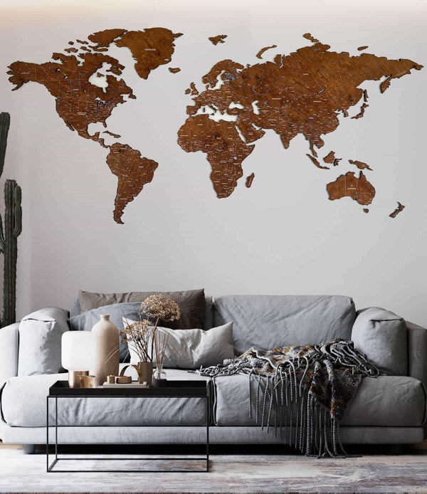 Colored Wooden World Map​ Walnut 4-0