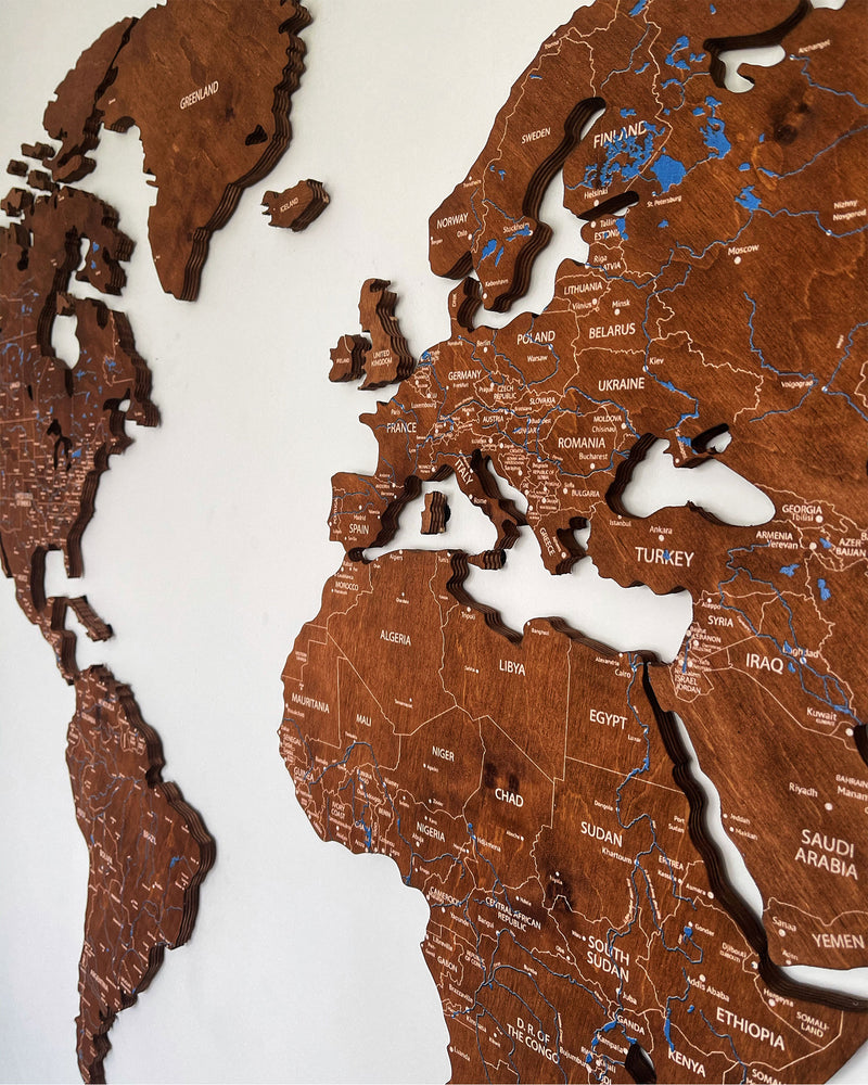 Colored Wooden World Map​ Walnut 2-2