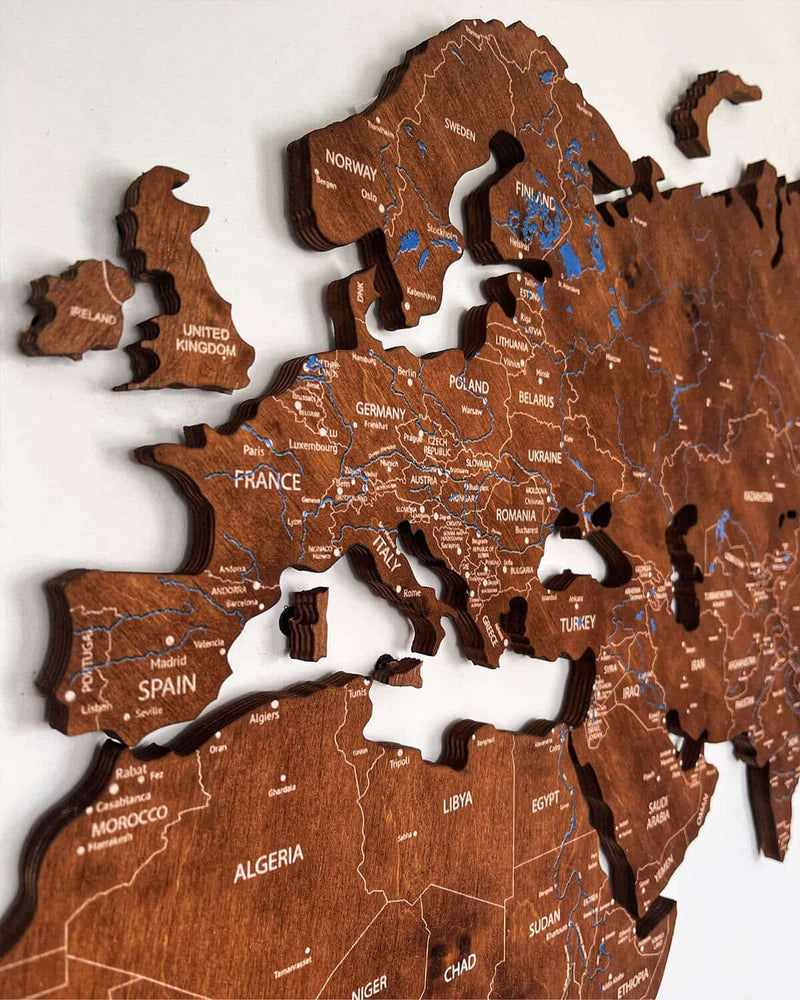 Colored Wooden World Map​ Walnut 1-3