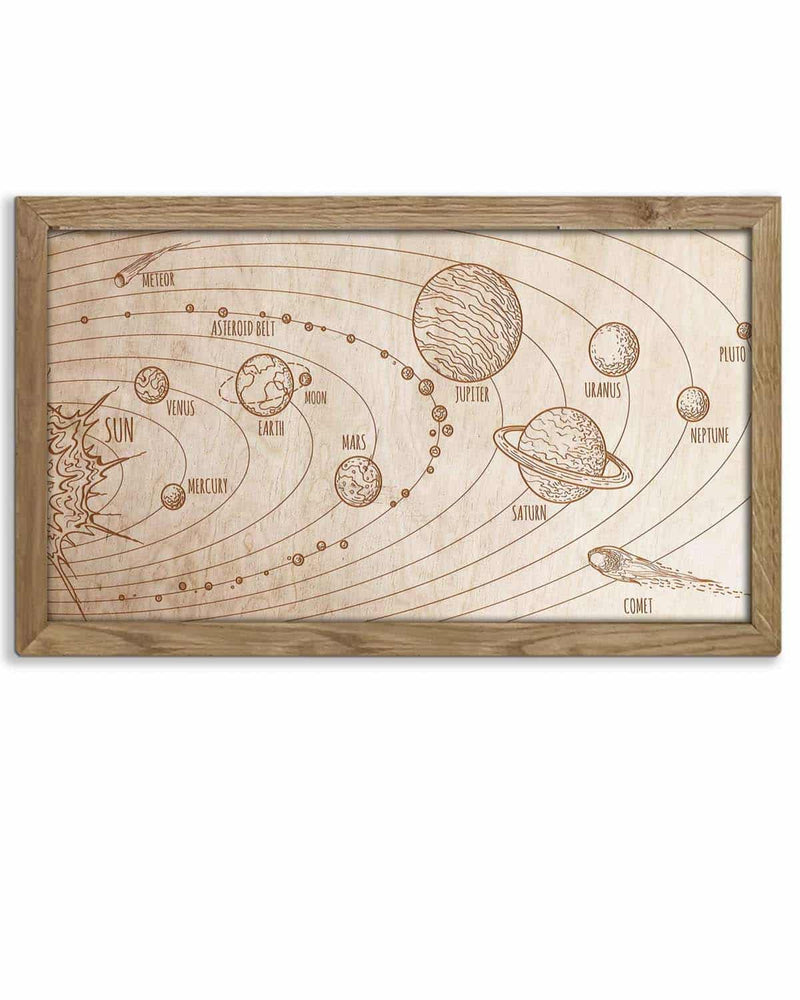 Wooden picture of Solar System, in an oak frame Birdywing™-0