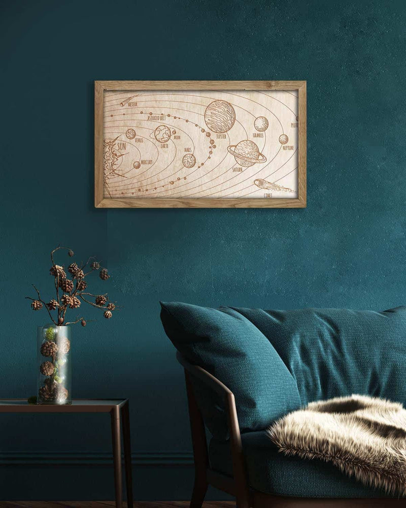 Wooden picture of Solar System, in an oak frame Birdywing™-3