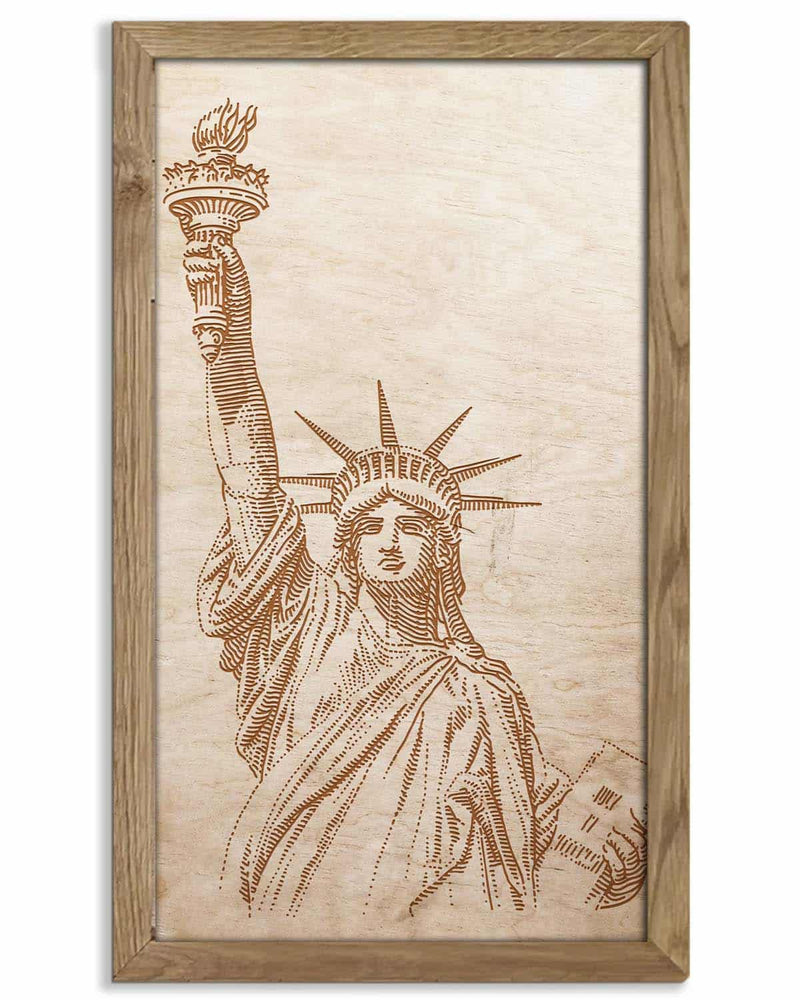 Wooden picture of Statue of Liberty, in an oak frame Birdywing™-0