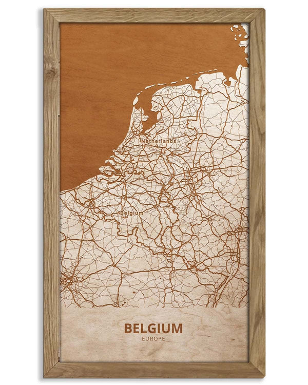 Wooden Map of Belgium, Country Map 1-0