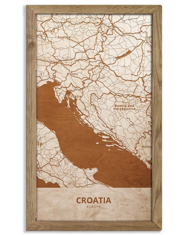 Wooden Map of Croatia, Country Map 1-0