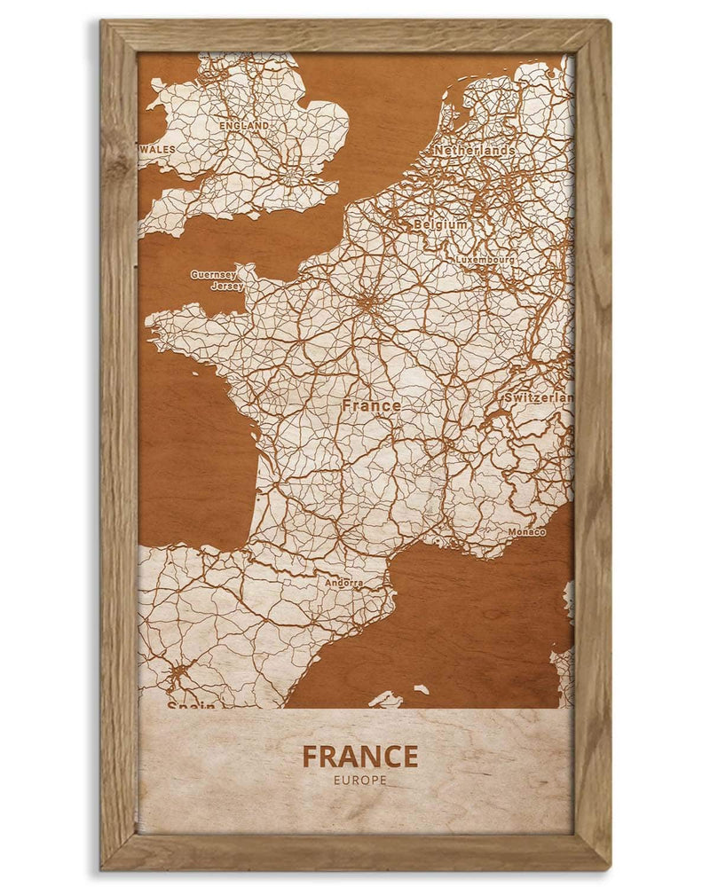 Wooden Map of France, Country Map 1-0