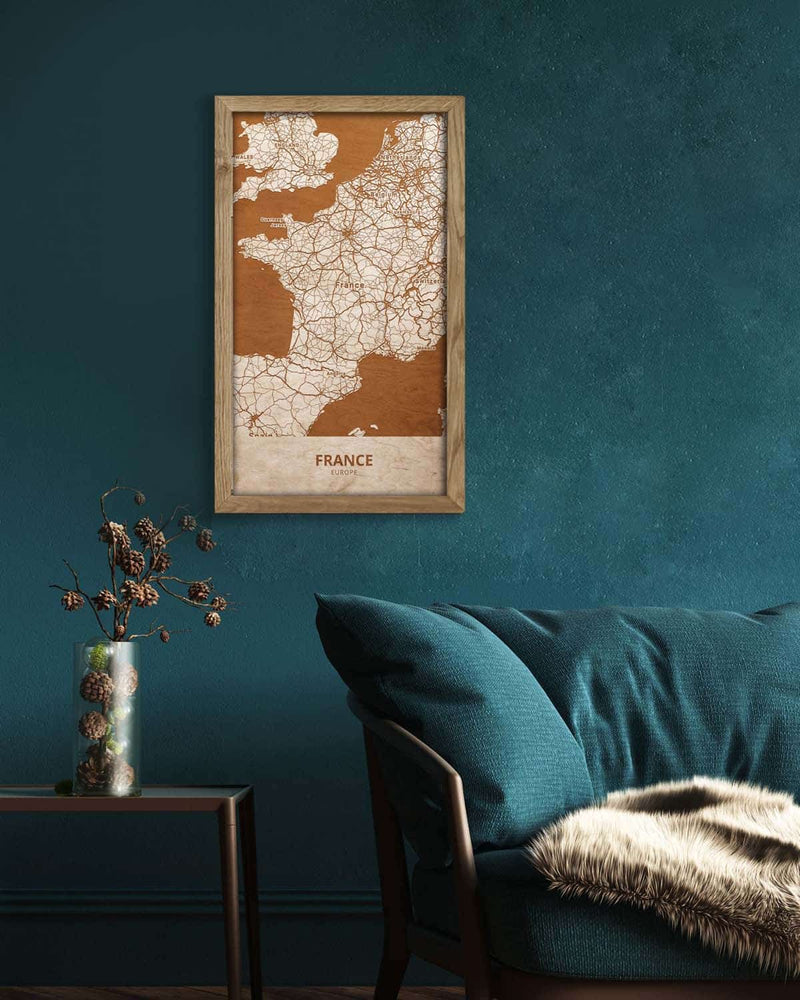 Wooden Map of France, Country Map 3-4