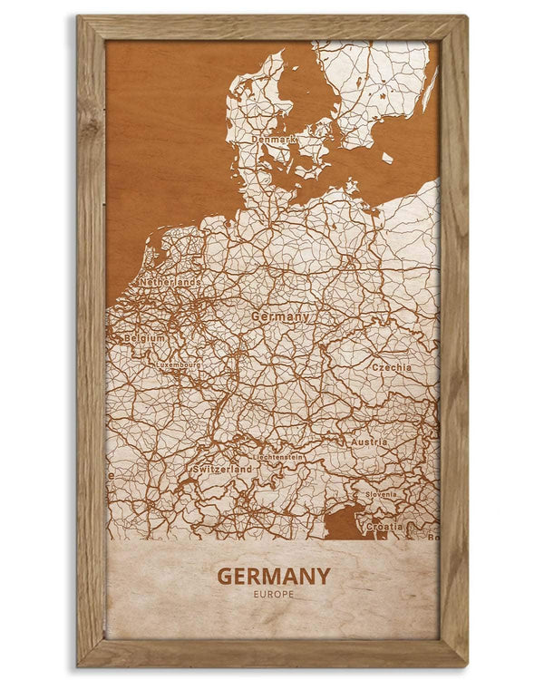 Wooden Map of Germany, Country Map 1-0