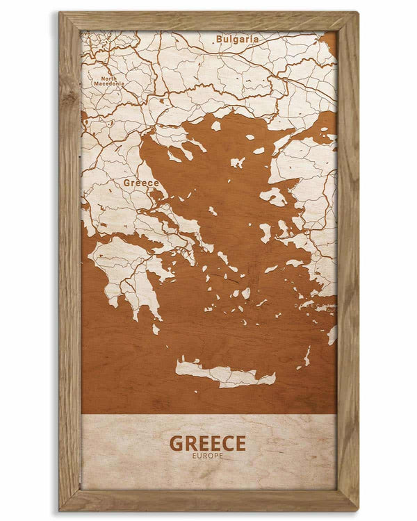 Wooden Map of Greece, Country Map 1-0