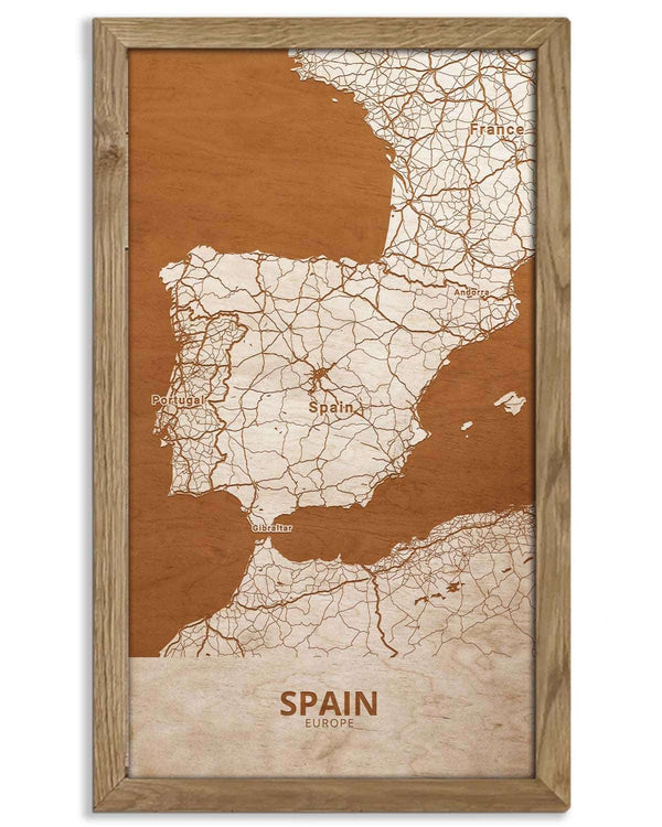 Wooden Map of Spain, Country Map 5-0