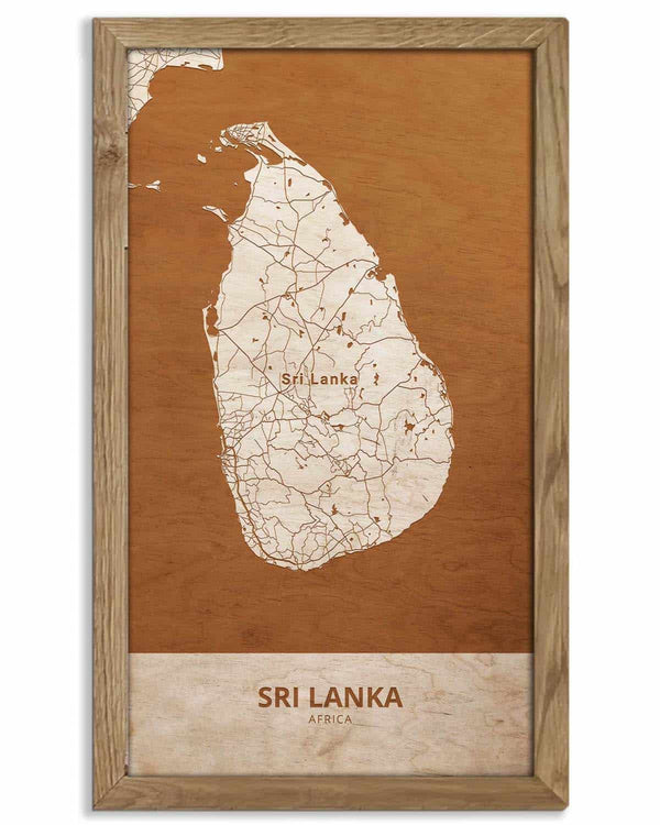 Wooden Map of Sri Lanka, Country Map 3-0