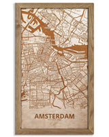 Wooden Street Map of Amsterdam - Urban City Plan 3-0