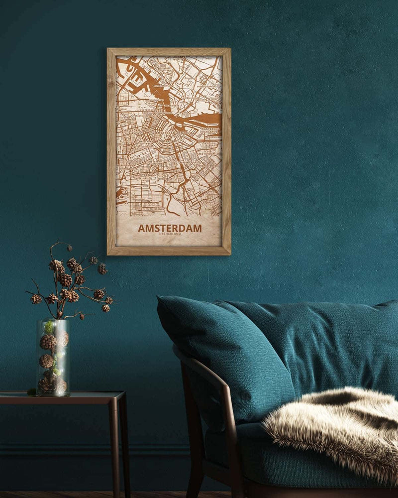 Wooden Street Map of Amsterdam - Urban City Plan 4-4