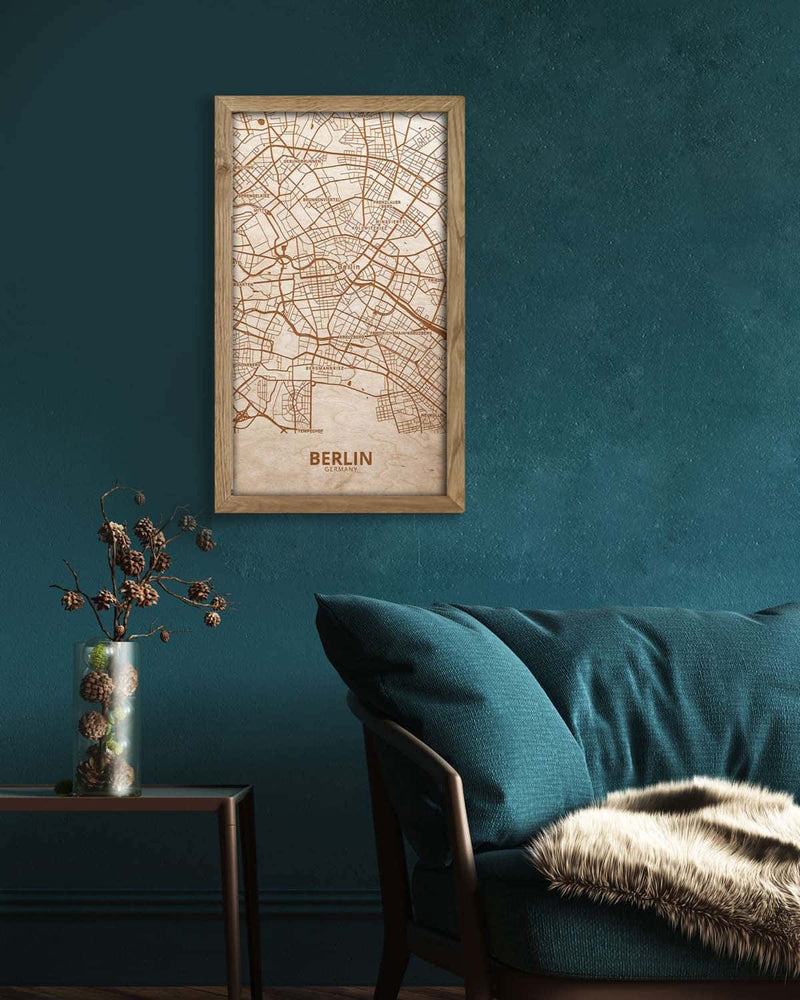 Wooden Street Map of Berlin - Urban City Plan 3-4