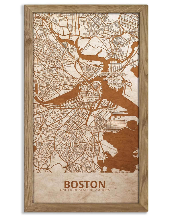 Wooden Street Map of Boston - Urban City Plan 1-0