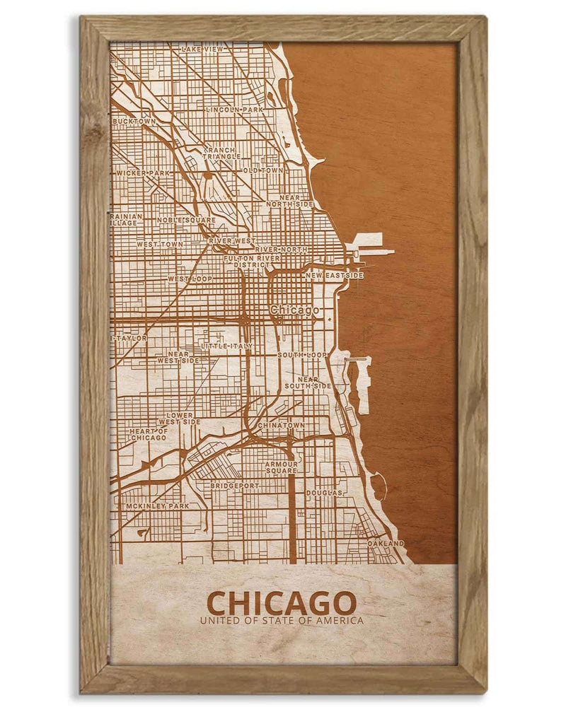 Wooden Street Map of Chicago 1-0