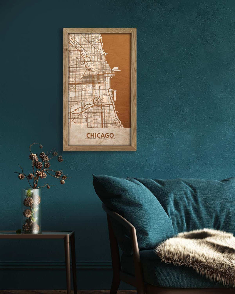 Wooden Street Map of Chicago 3-4