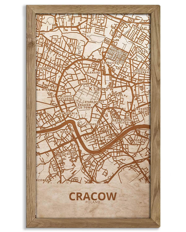 Wooden Street Map of Cracow - Urban City Plan 5-0