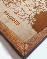 Wooden Street Map of Rhodoes – Urban City Plan, in an oak frame 2-3