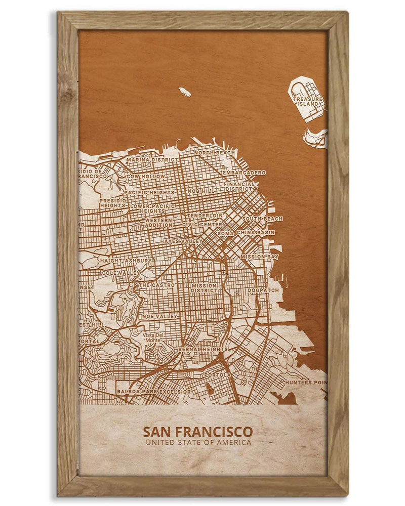 Wooden Street Map of San Francisco- Urban City Plan 1-0