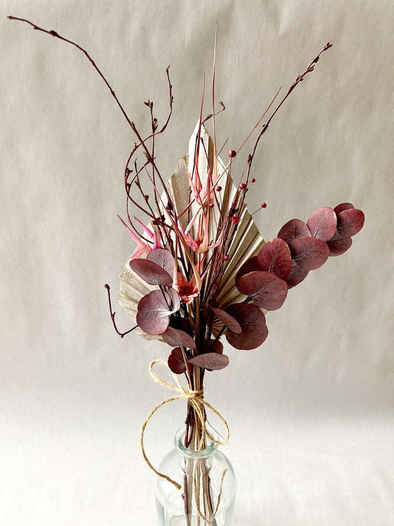 Mini dry flower bouquet with burgundy eucalyptus-0